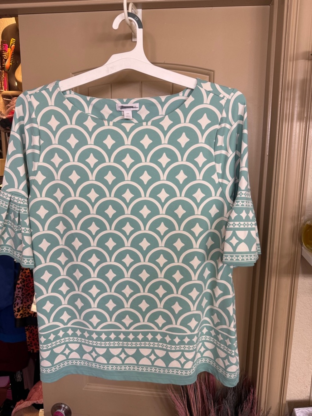 Charter Club Mint Green and White Patterned Blouse